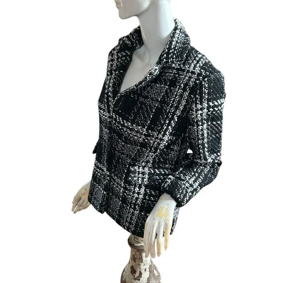 ❄️ 50% off winter Elie Tahari black classic tweed shoulder pad blazer 6 NEW - Picture 3 of 7